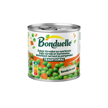 Žirneliai su morkomis kubeliais BONDUELLE, 400 g / 240 g