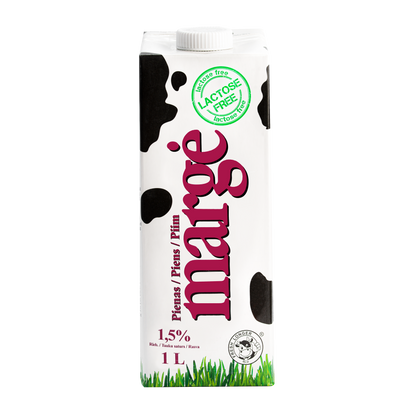 Pienas MARGĖ, be laktozės, 1,5%, UAT, 1 l