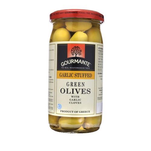 Green olives stuffed with garlic GOURMANTE, in brine, 260 g / 210 g