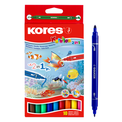 Double-sided felt-tip pens KORES KORELLO 2 in 1, 10 pcs., double-sided