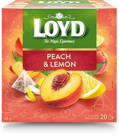 Vaisinis arbatos gėrimas LOYD, persiko ir citrinos skonio, 20x2 g
