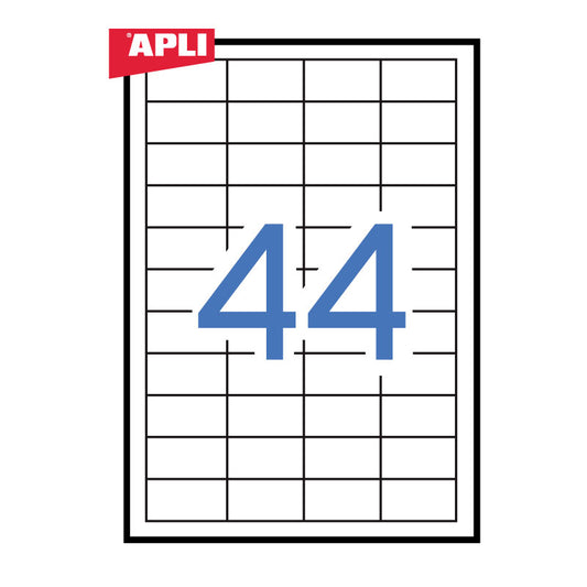 Lipnios etiketės APLI, 48,5 x 25,4 mm, A4, 44 lipdukai lape, 100 lapų, balta