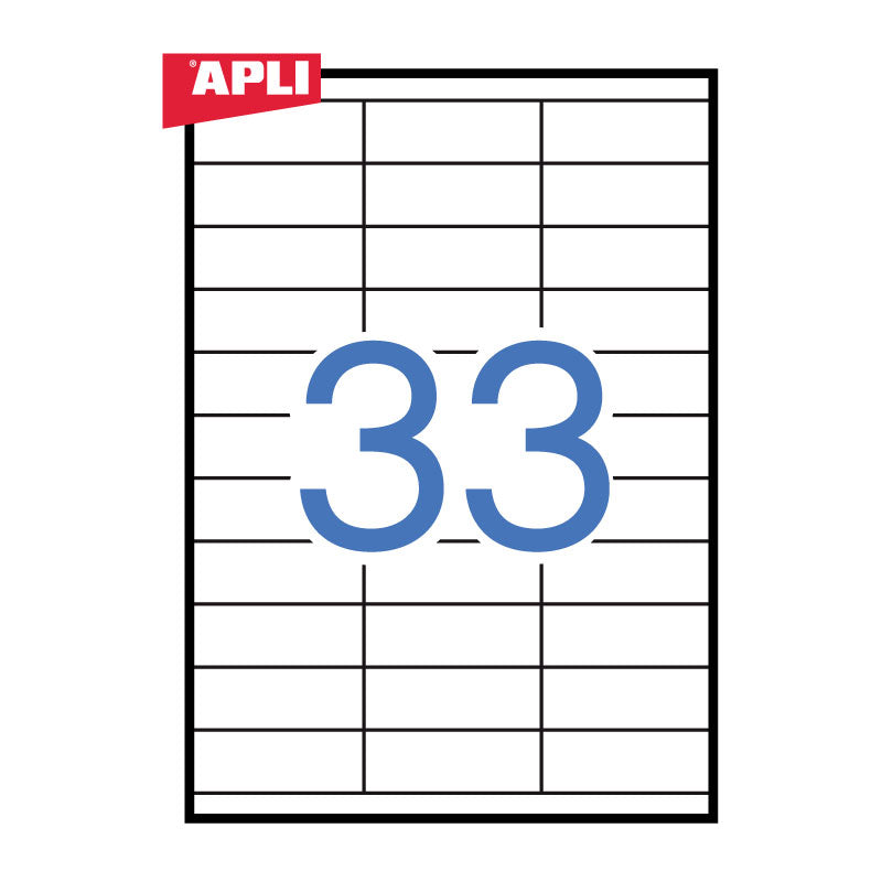 Lipnios etiketės APLI, 70 x 25,4 mm, A4, 33 lipdukai lape, 100 lapų, balta