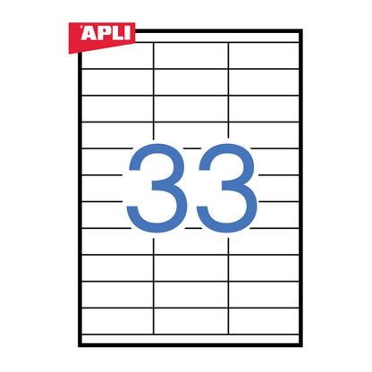 Lipnios etiketės APLI, 70 x 25,4 mm, A4, 33 lipdukai lape, 100 lapų, balta