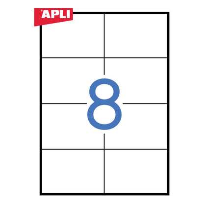 Lipnios etiketės APLI, 105 x 74 mm, A4, 8 lipdukai lape, 100 lapų, balta