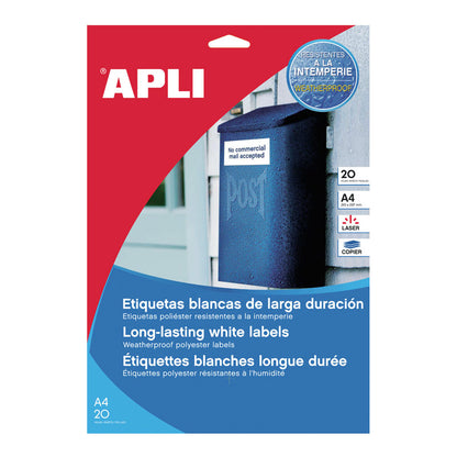 Lipnios etiketės APLI, 70 x 37 mm, A4, 24 lipdukai lape, 20 lapų, matiniai