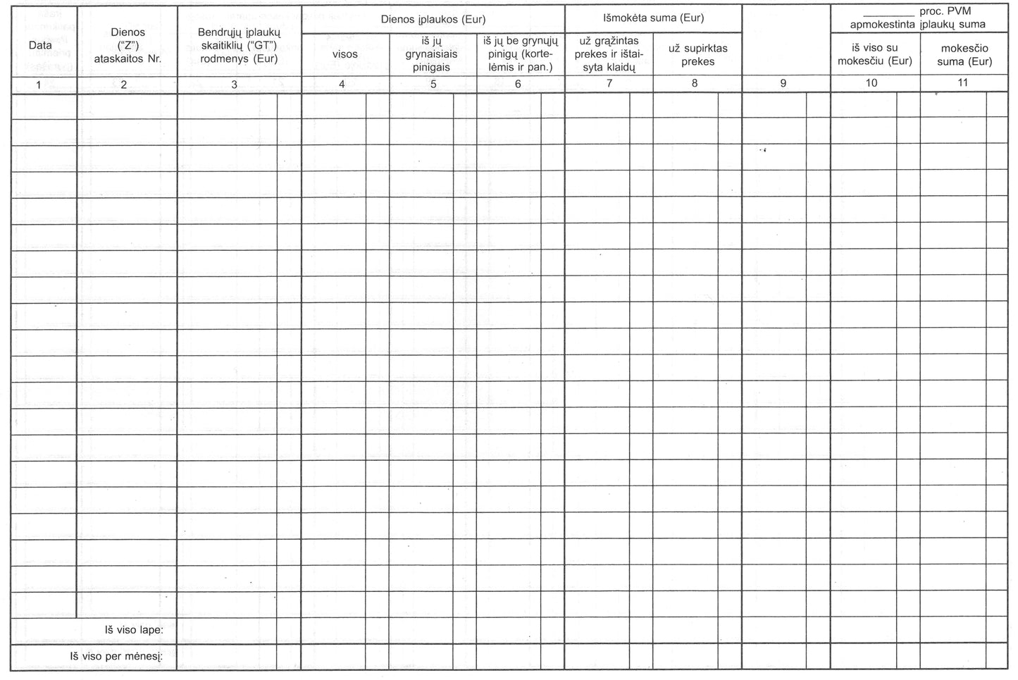 Kasos operacijų žurnalas, horizontalus, A4