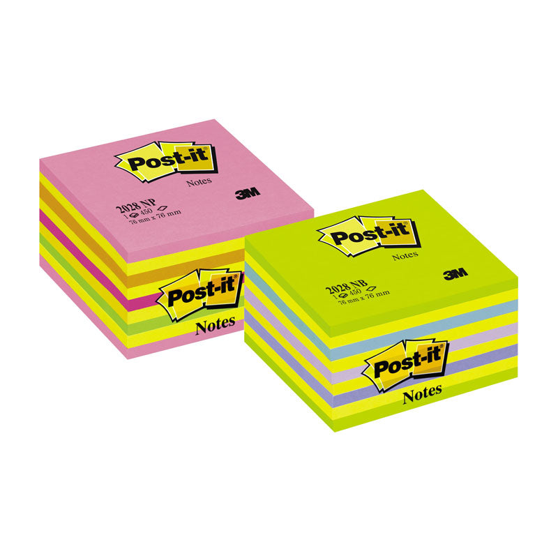 Lipnūs lapeliai Post-it Ledinukai kubas, 76 x 76 mm, 450 laplių, neoninių rausvų spalvų derinys