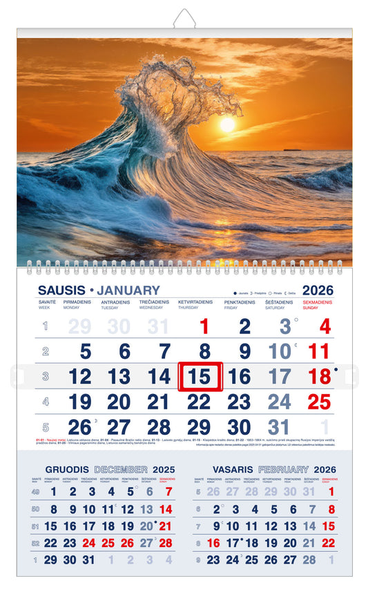 Pakabinamas kalendorius ŽIEDŲ MUZIKA 2026, 1 dalis