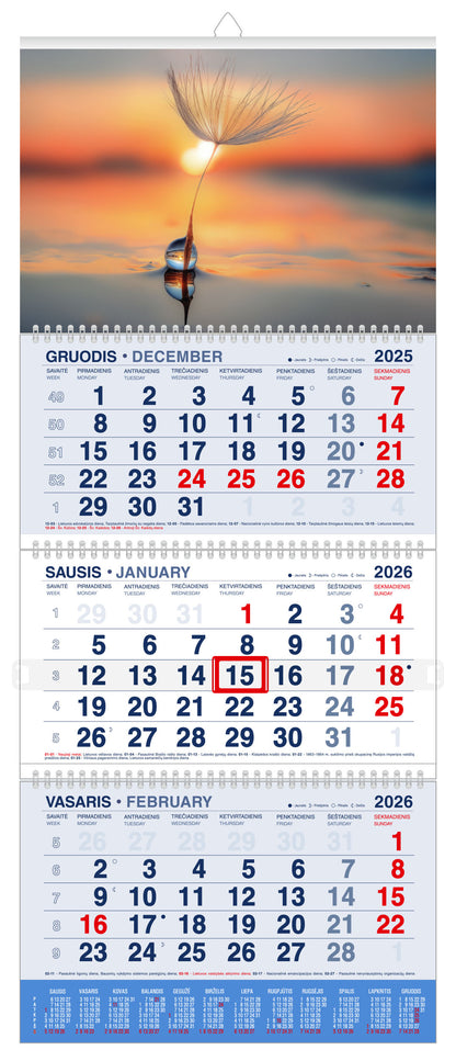 Hanging calendar A MOMENT OF SILENCE 2026, 3 parts
