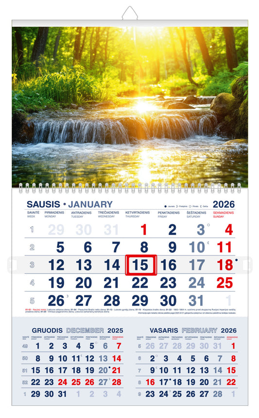 Pakabinamas kalendorius MIŠKO PASAKA 2026, trys viename