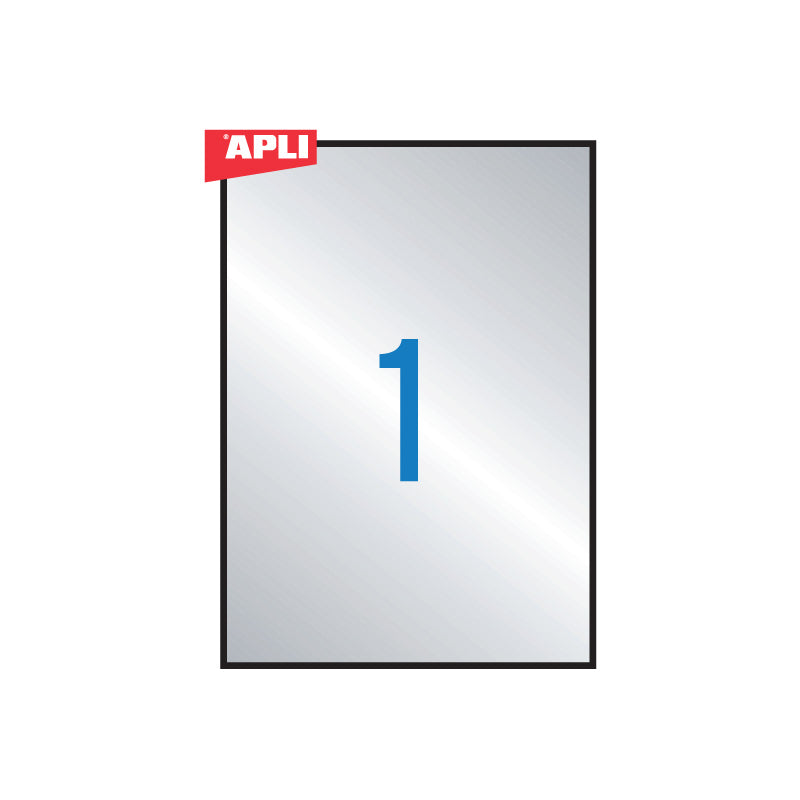 Lipnios etiketės Apli, 210 x 297 mm, 1 lipdukas lape, 20 lapų, sidabrinė