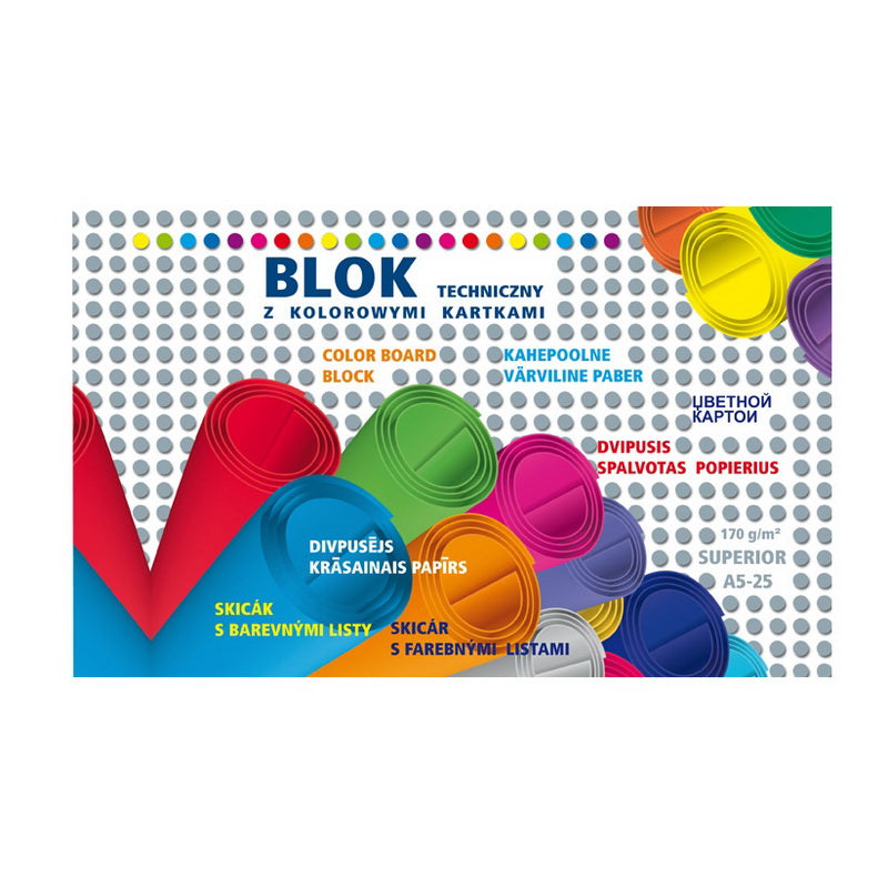 Spalvotas kartonas SUPERIOR KRESKA, A5, dvipusis, 170 g/m2, 25 spalvos