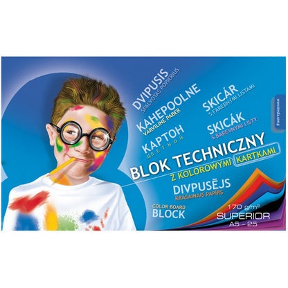 Spalvotas kartonas SUPERIOR KRESKA, A5, dvipusis, 170 g/m2, 25 spalvos