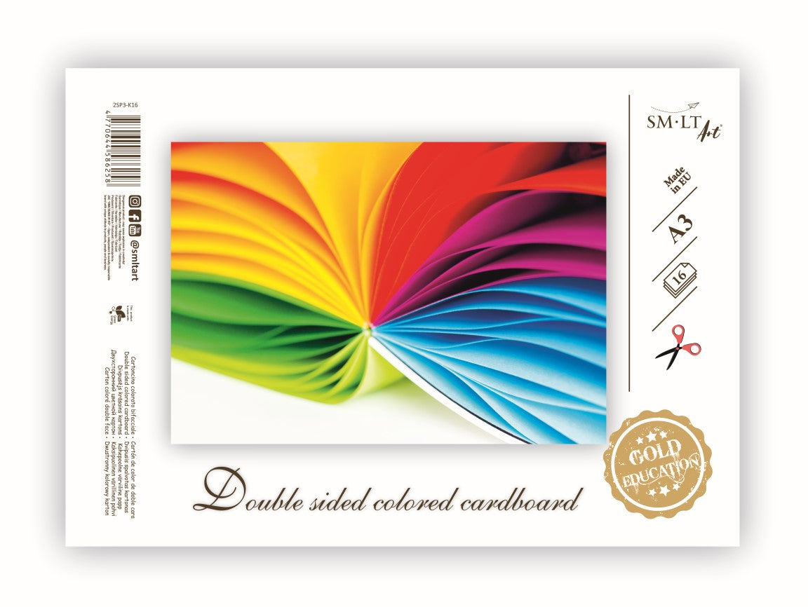 Dvipusis spalvotas kartonas SMLT, A3, 190 g/m2, 16 lapų (8 spalvų)