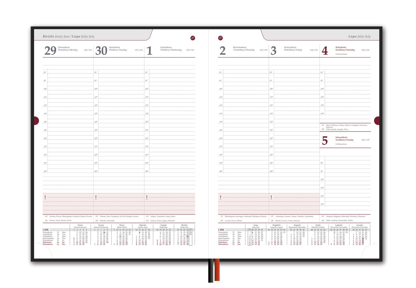 Calendar STANDARD 2026, PVC, A4, cherry (Baltic)