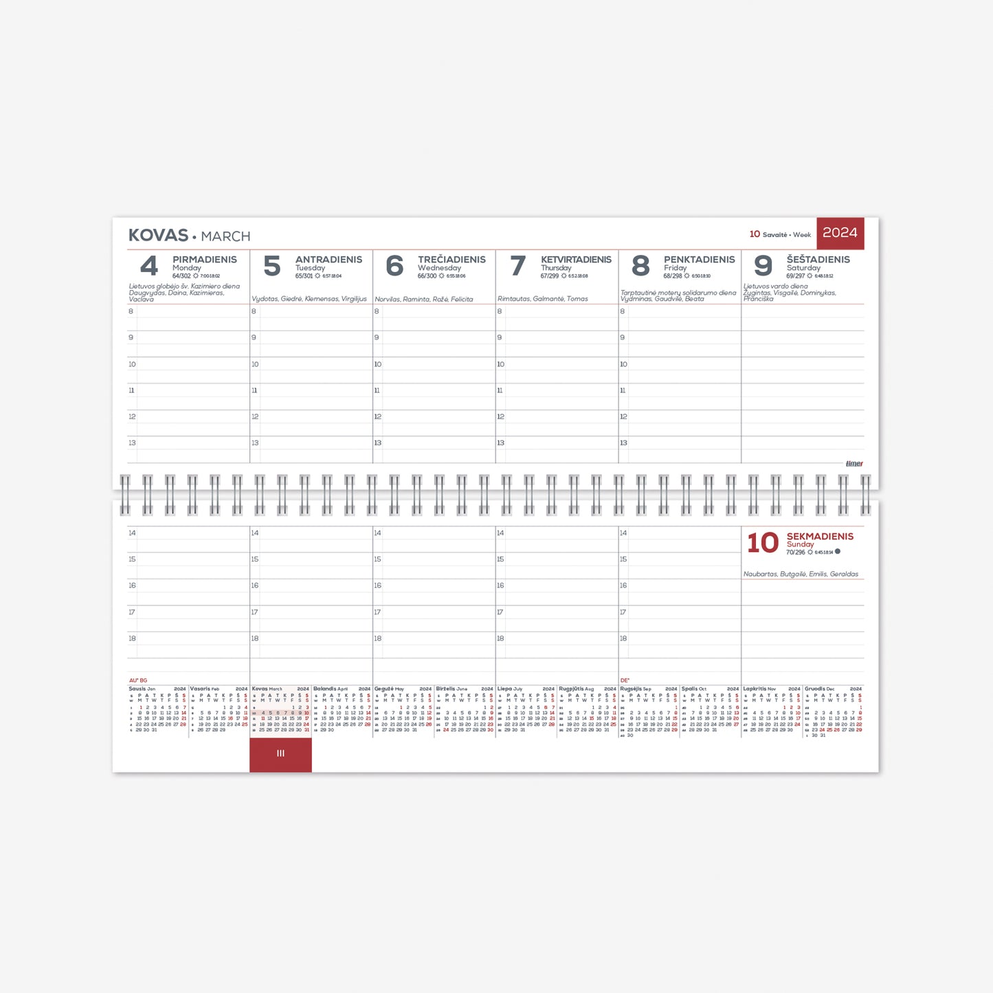 Kalendorius MEMO 2026, 290 x 110mm, plastikas, juoda