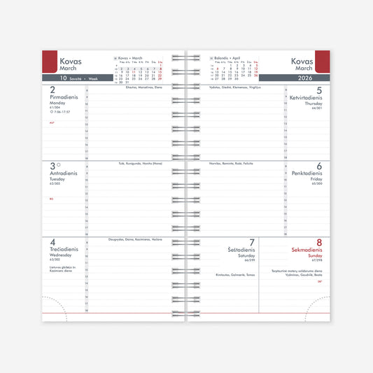 Kalendorius MIDI Spirex 2026, 100 x 170 mm, PU