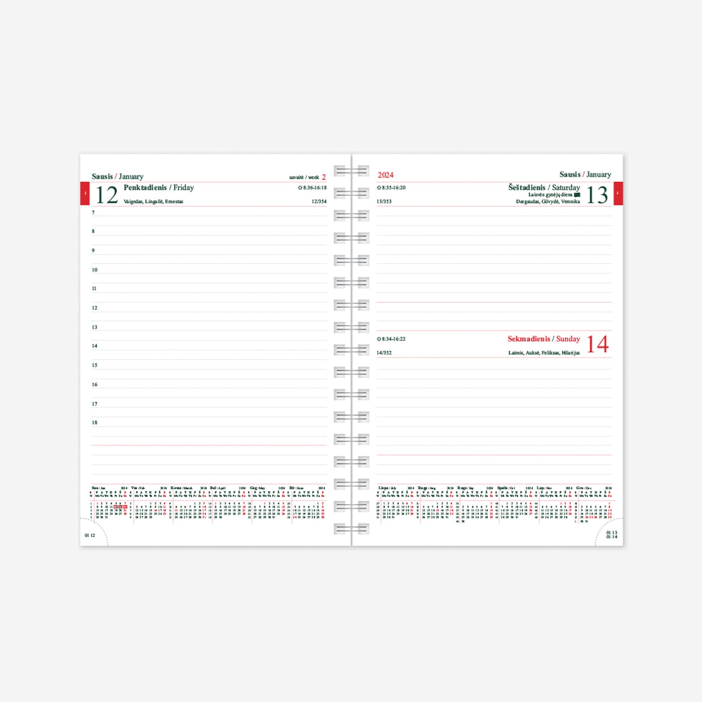 Kalendorius MANAGER Spirex Day 2026, A5, PU FLEX, šviesiai pilkos sp.