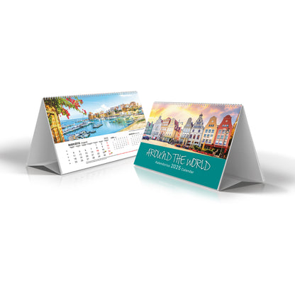Triangular desk calendar TENT TRAVEL 2026, 210 x 185 mm