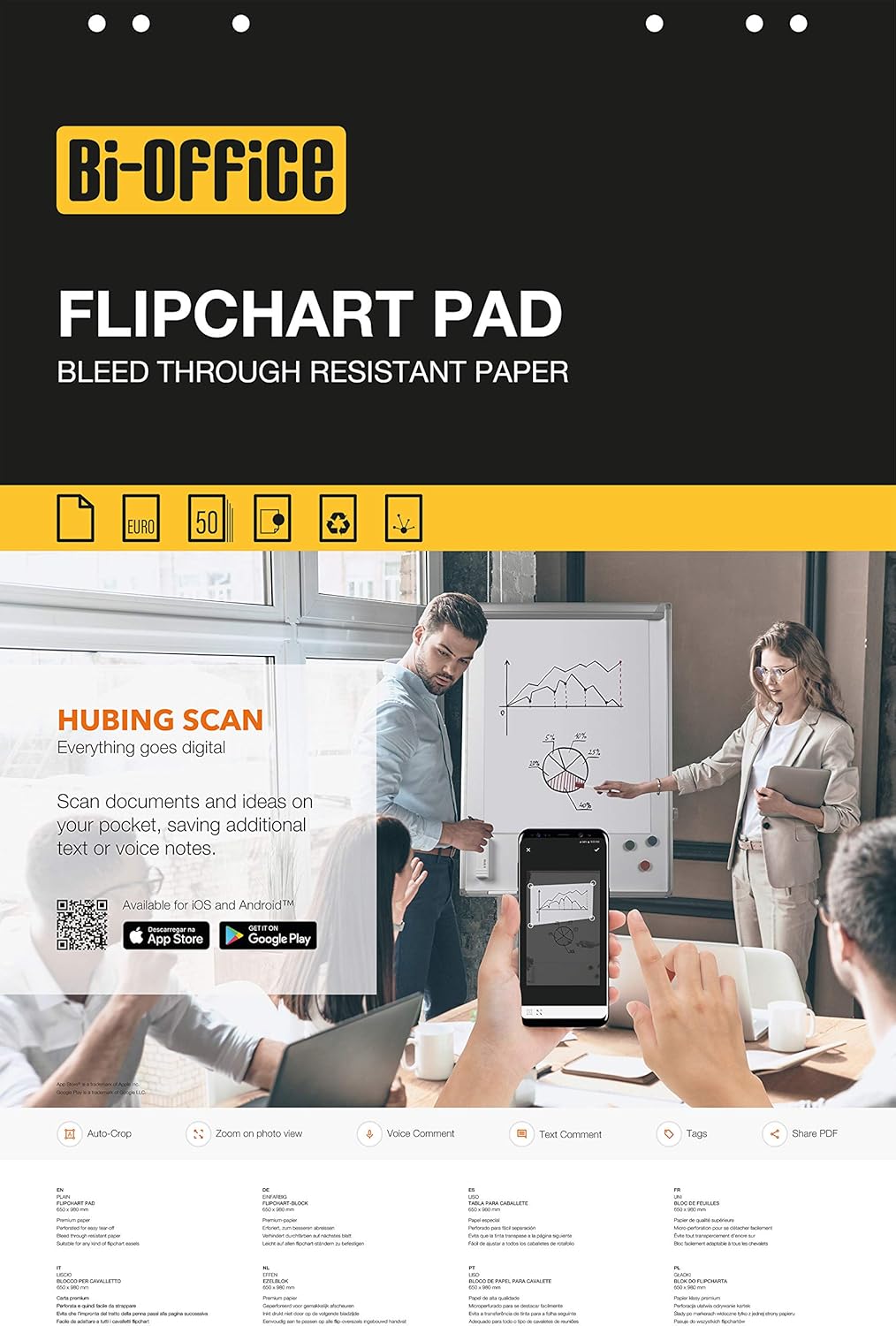 Konferencijų bloknotas BI-OFFICE, 95 x 65 cm, 50 lapų, baltos sp.