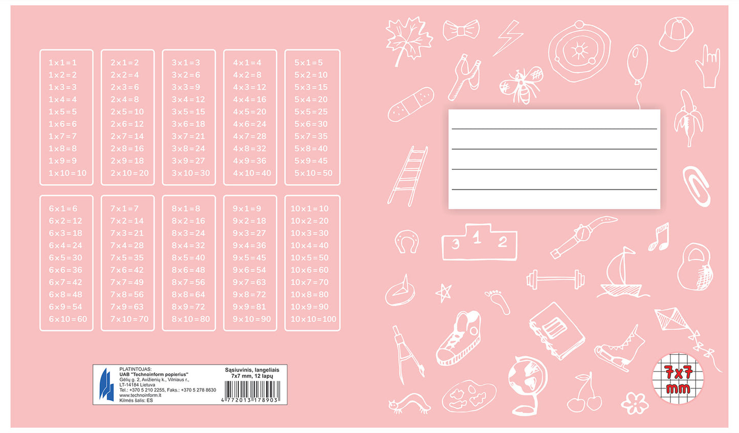 Sąsiuvinis TECHNOINFORM 1-2 klasei, A5, 12 lapų, 70 gsm, langeliais