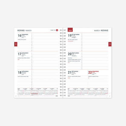 Kalendorius MANAGER Spirex Week 2026, A5, PU, tamsiai žalia