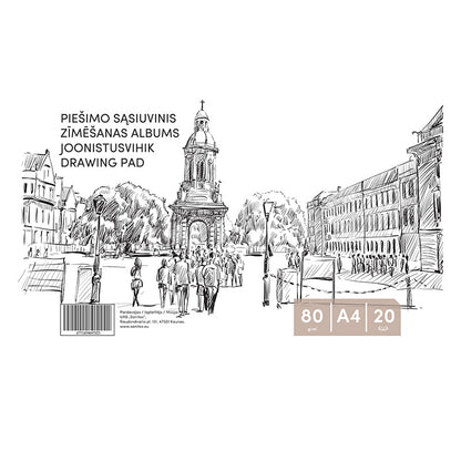 Piešimo sąsiuvinis, klijuotas, A4, 80 g/m2, 20 lapų