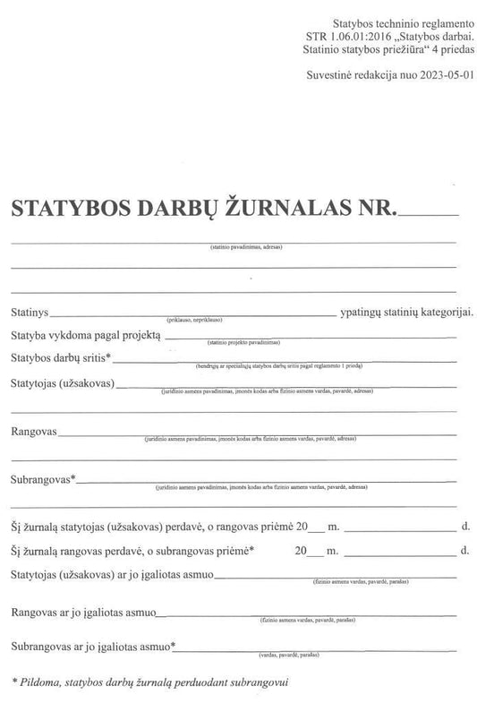 Construction work log, A4, 104 pages