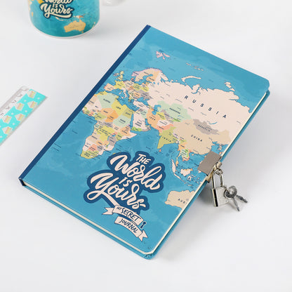 Diary Itotal Blue Maps, A5, with lock