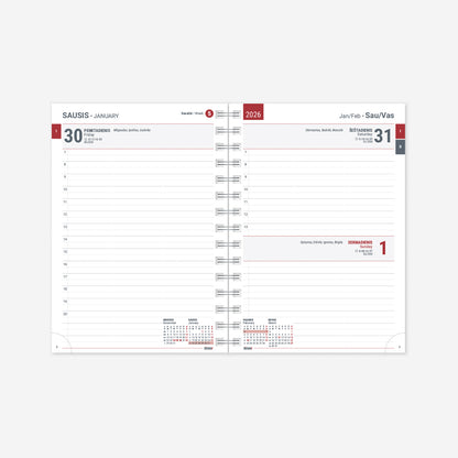 Kalendorius KANCLERIS Spirex Day FLEX 2026, PU, juoda