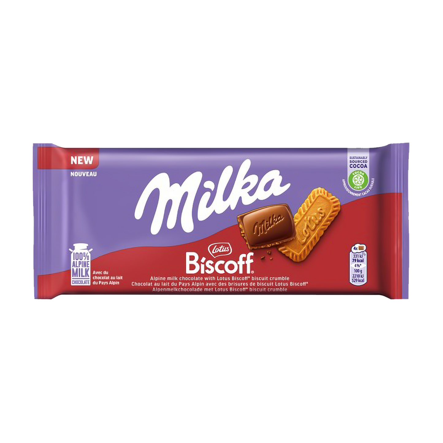 Milk chocolate MILKA Biscoff from Alpine milk with caramelized biscuit pieces, 90 g