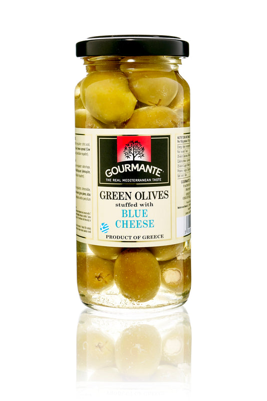 Green olives GOURMANTE, stuffed with blue cheese, in olive oil, 244 g