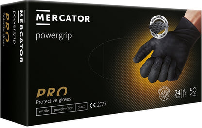Disposable gloves MERCATOR Powergrip, nitrile, black, size L, 50 pcs.