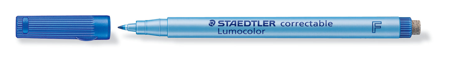 Sauso valymo koreguojamasis žymeklis STAEDTLER Lumocolor F, 0,6 mm brėžis, mėlyna sp.