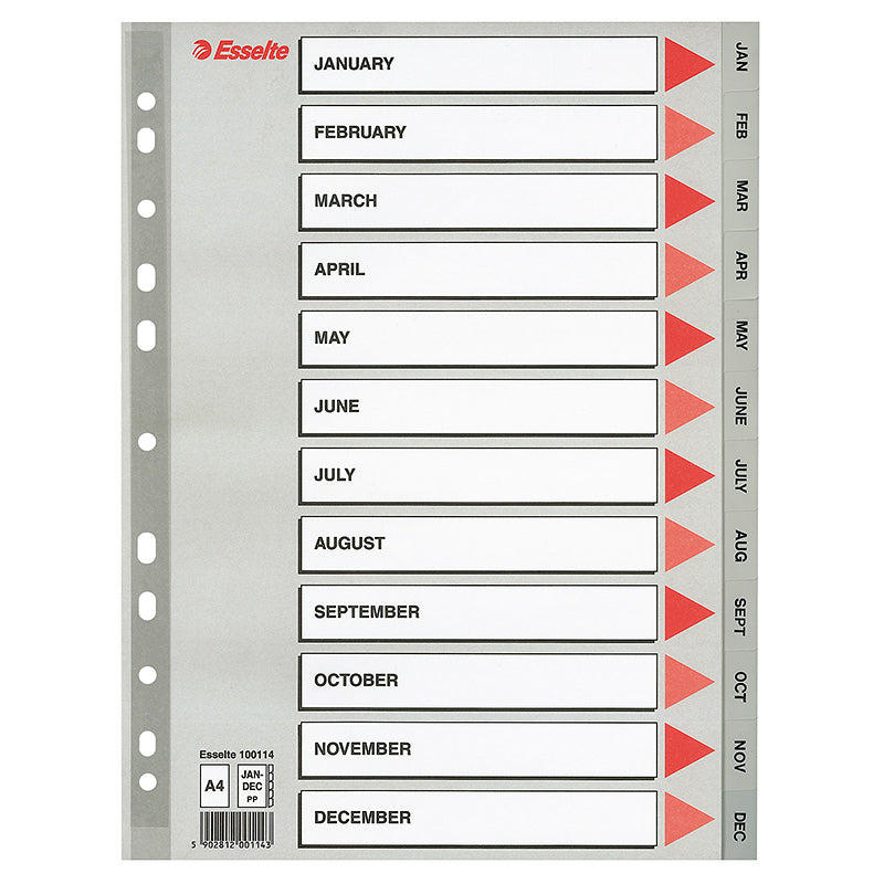 Dividers ESSELTE, Jan-Dec , A4, PP