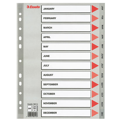 Dividers ESSELTE, Jan-Dec , A4, PP
