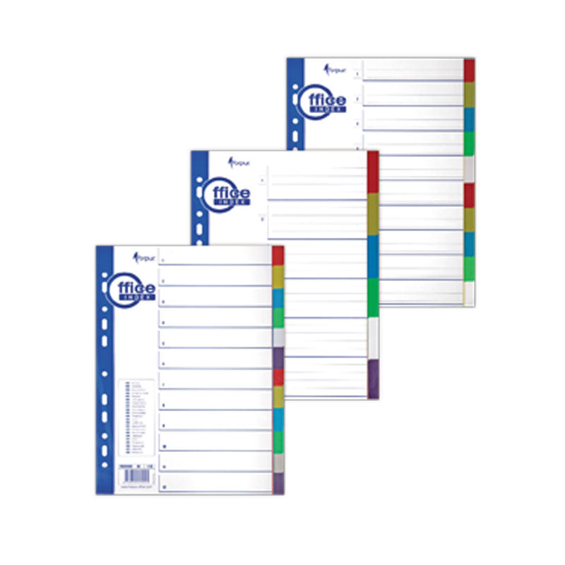 Plastic colored dividers, 1-12, A4, unnumbered