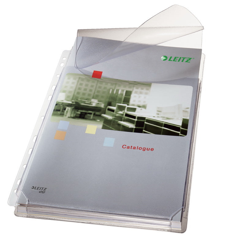 LEITZ document sleeve, with extension and flap, A4, 170 micron, (pack of 5), transparent