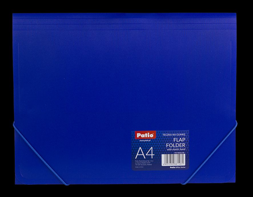 Aplankas dokumentams su gumele  PATIO, PP, A4, mėlyna sp.