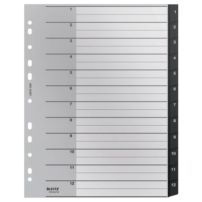 Skiriamieji lapai Leitz Recycle, 1-12, A4 MAXI, PP, juodos salvos