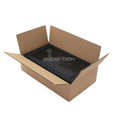 Brown elongated gift box with window, 340 x 195 x 85