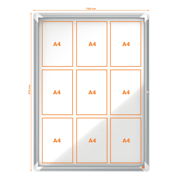 Magnetic notice board Nobo Premium Plus, 9xA4, lockable, outdoor resistant