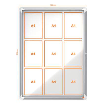 Magnetic notice board Nobo Premium Plus, 9xA4, lockable, outdoor resistant