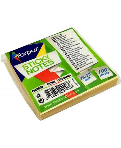 Sticky notes FORPUS, 75 x 75 mm, yellow, 100 sheets