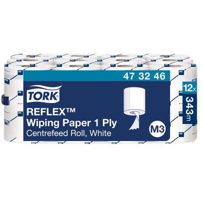 Popieriniai rankšluosčiai TORK,  473246, REFLEX MINI M3, 1.sl., 19.8 x 35 cm, 120 m/rul., balta sp.