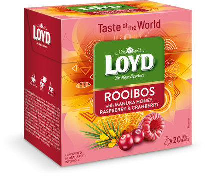 Herbal and fruit red tea LOYD, honey, raspberry, cranberry flavor, 20 x 1.7g