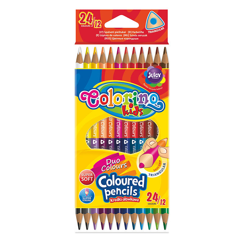 Colored pencils, double-sided, trihedral, COLORINO, 12 pcs., 24 colors.