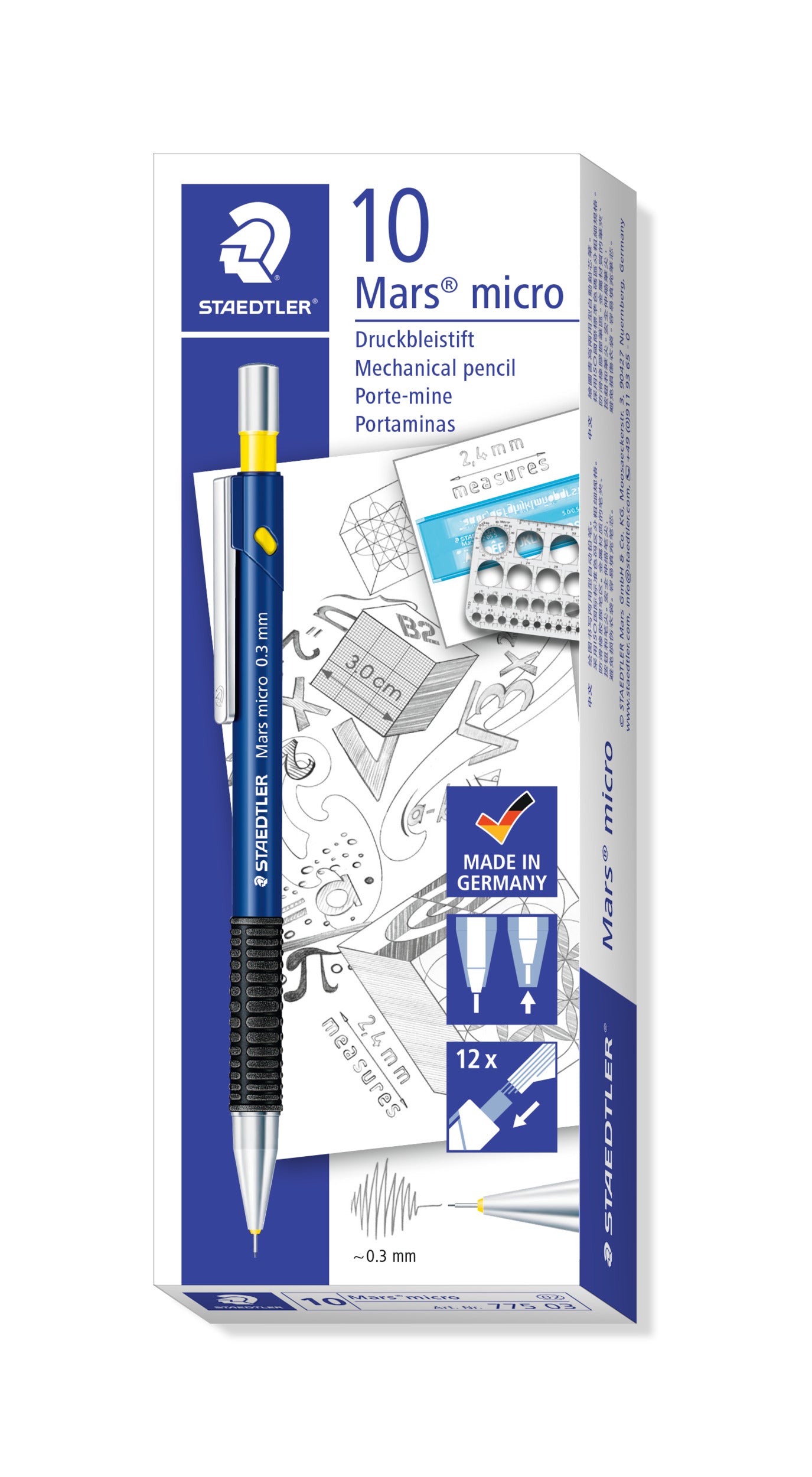 Automatinis pieštukas STAEDTLER MARS MICRO, mėlynas korpusas, 0.3 mm