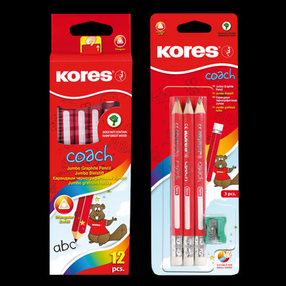 Tribriaunis pieštukas KORES COACH JUMBO, 3 vnt., blisteryje
